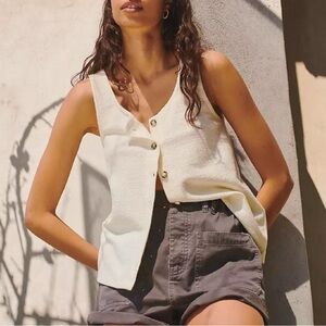 Madewell Cream Ottoman Jacquard Button-Front Tank Top Medium 100% Cotton Beachy